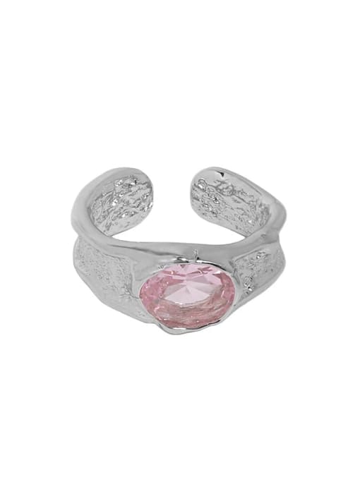 White gold [pink stone] 925 Sterling Silver Cubic Zirconia Geometric Vintage Band Ring